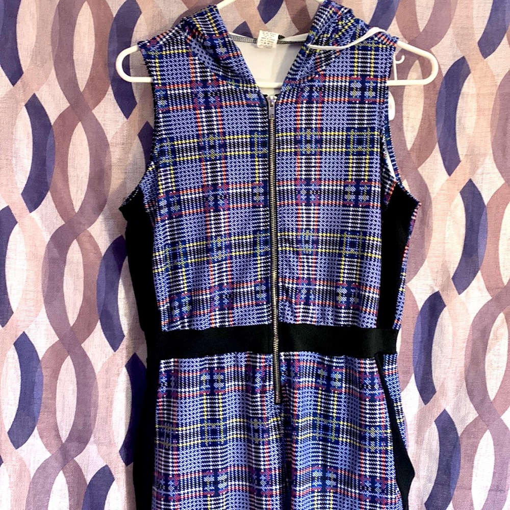 Blue jumpsuit with hoodie